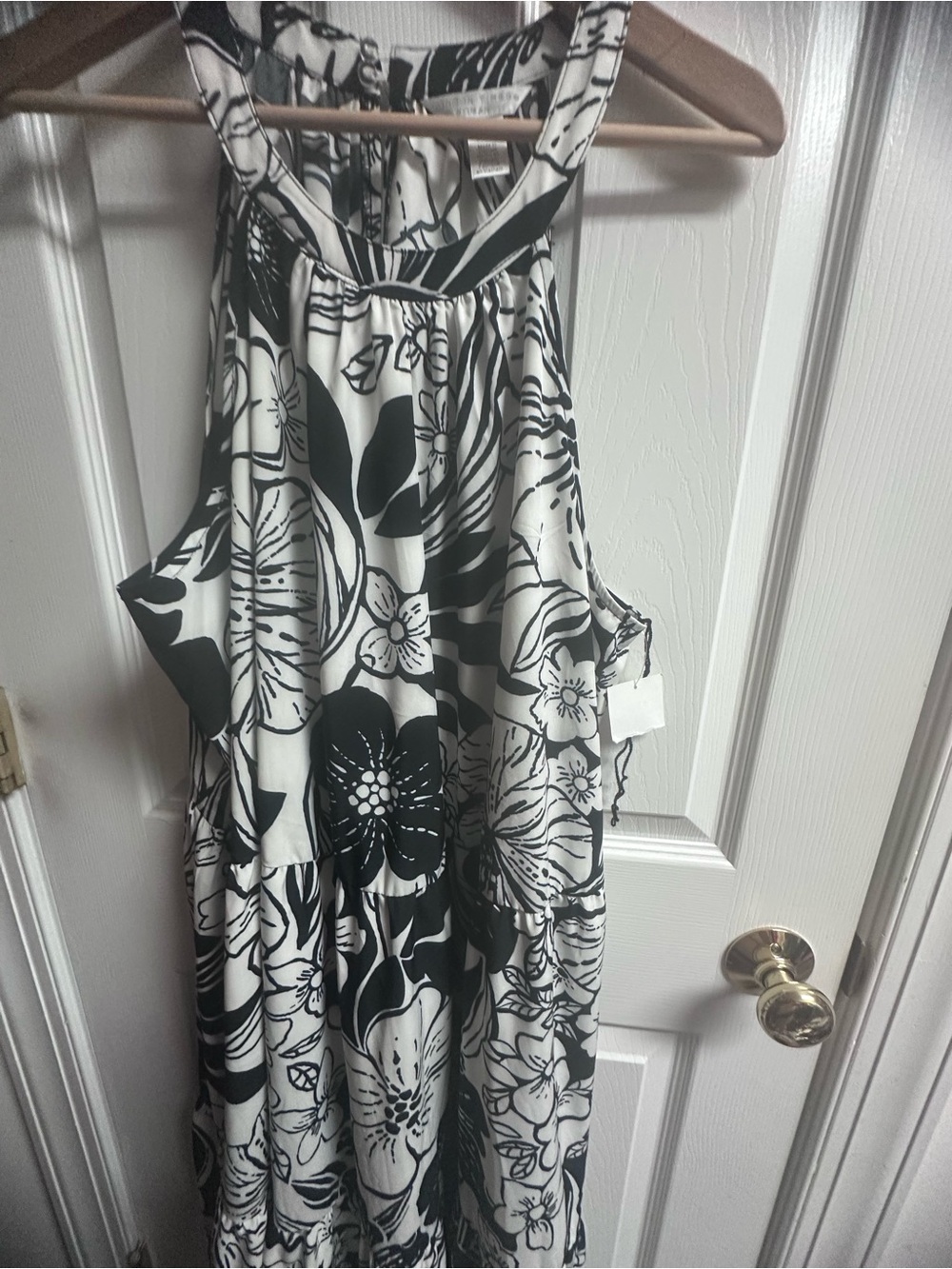 Black & White Floral Halter Maxi Dress - Women